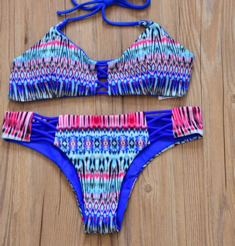 Blue Chest Cross Geometric Two Piece Bikini On Luulla