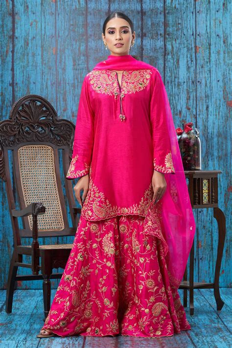 Buy Niti Bothra Pink Silk Embroidered Kurta Sharara Set Online Aza