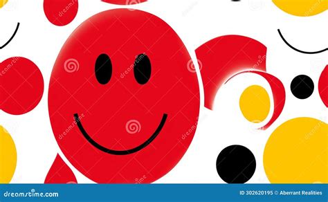 A Red Smiley Face Surrounded By Black And White Polka Dots Stock