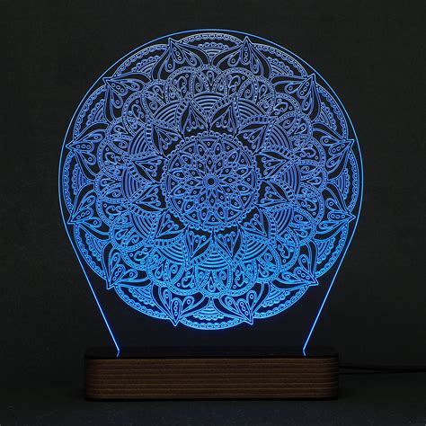 Abajur Led Acr Lico Gravado A Laser Mandala D Elo