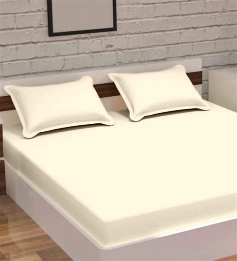 Buy Ivory Solid Tc Cotton King Bedsheet With Pillow Covers