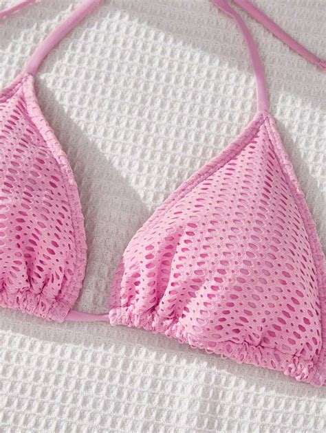 Swim Mod Women S Solid Color Halter Triangle Bikini Set Top With Knotted Side Bottom Bikini Set