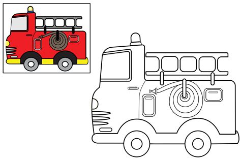 Página Para Colorear De Vector De Camión De Bomberos Para Niños Tema