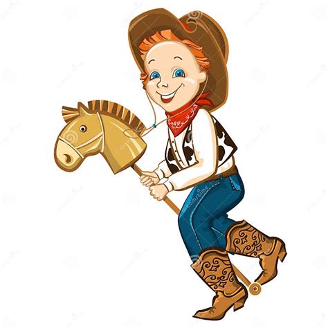 Cowboy Kid And Toy Horse Stock Vector Illustration Of Child 37110905