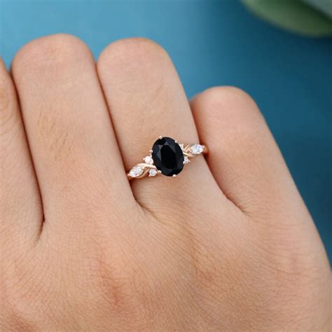 Rose Gold Kite Shaped Moss Agate Stacking Engagement Ring Set