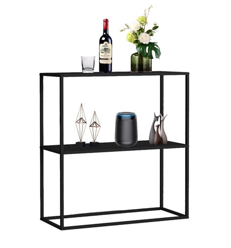 DanDiBo Console table Metal Black Narrow with 2 levels Modern 80x80x25