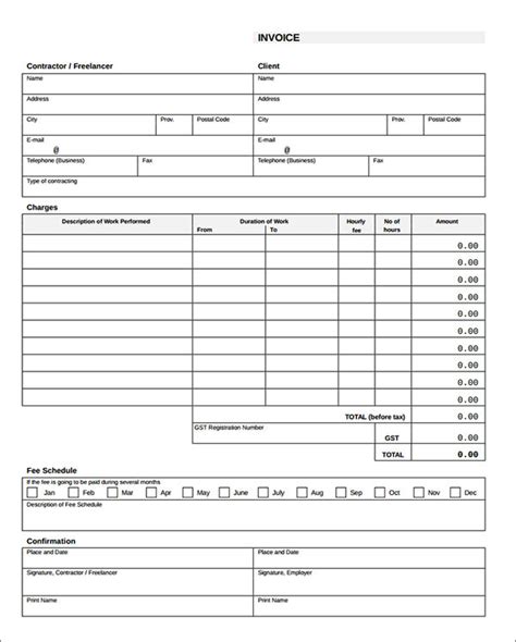 sample contractor invoice templates documents word