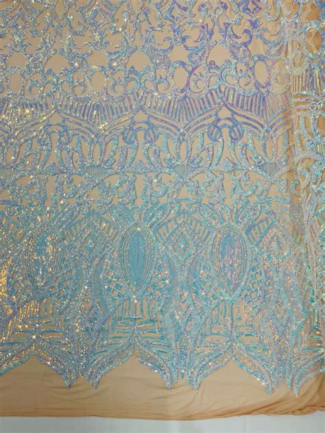 Aqua Iridescent Sequin Fabric Nude Mesh Royalty Design On A Etsy