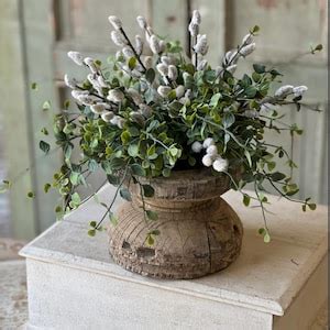Artificial Spring Florals Pussy Willow Vine Stems Wreath Greens Garland Greenery Country
