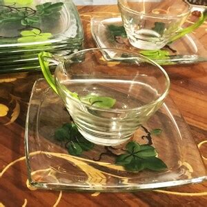 Vintage Hazel Atlas Gay Fad Ivy Glass Luncheon Plates Set Of Cups And Saucers Hand Painted