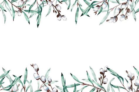 Premium Photo Watercolor Frame Of Pussy Willow Branches With Copy Space Illustration