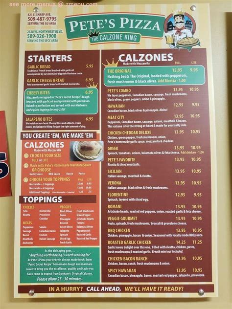 Online Menu of Petes Pizza Restaurant, Spokane, Washington, 99202 - Zmenu