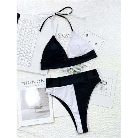 Sexy Patchwork Bikini Arrival Biquini Padded Bra High Waist Halter Bandage Swimsuit Women S