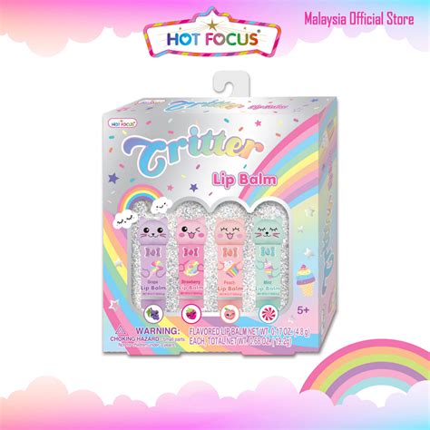 Hot Focus Critter Lip Balm Rainbow Beauties Set Rb Washable Cosmetic Make Up Toy Set