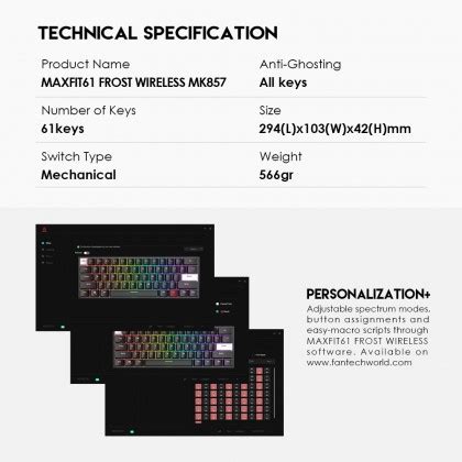 Fantech Maxfit Frost Bluetooth Wireless Mechanical Keyboard Keys Hot Swappable Switch Rgb