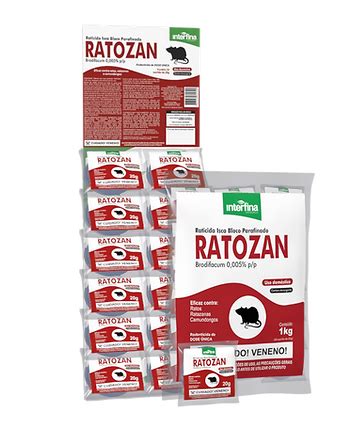 Bloco Parafinado Para Ratos - INTERFINA | RATOZAN Bloco Parafinado (Brodifacum 0,005% p/p)