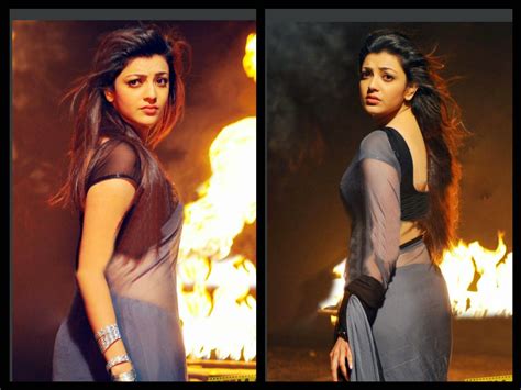 Kajal Agarwal Latest Hot Sexy Stills In Transparent Saree Blouse