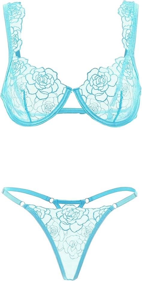 Amazon Lilosy Women Sexy Floral Embroidered Sheer Underwire Push Up Lingerie Set See