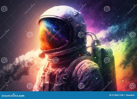 Colorful Rainbow. Astronaut that is in Space Suit. Beautiful ...