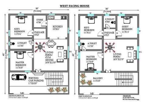 30’x40 West Facing House Plan As Per Vastu Shastra Download Now Cadbull