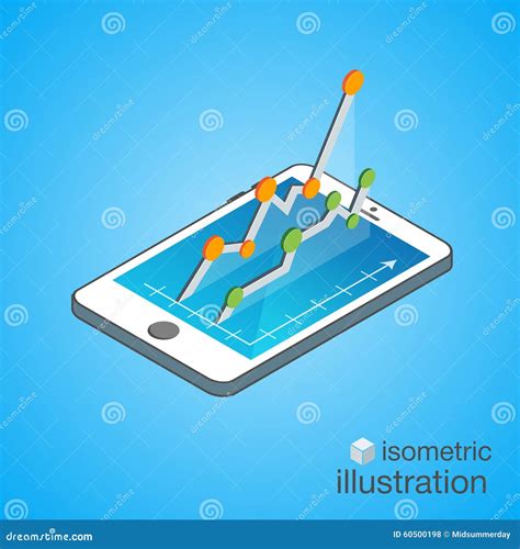 3D Smartphone with Graphs in the Isometric Projection. Modern Infographic Template Stock Vector