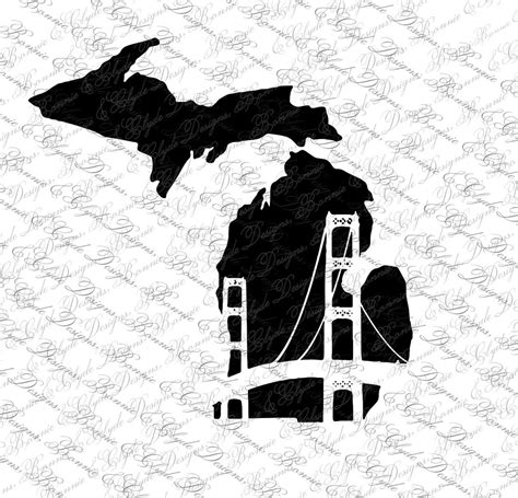 Michigan With Mackinaw Bridge Silhouette Digital Instant Download Jpeg