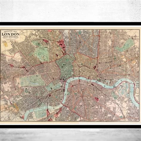 Old Map Of London Map 1880 Vintage Poster Wall Art Print Etsy