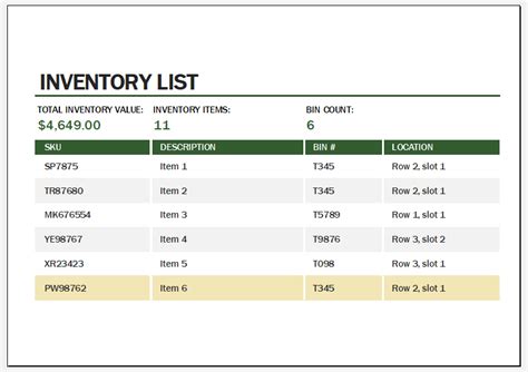 Warehouse Inventory Excel Template