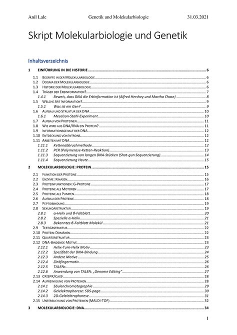 Skript Genetik Und Molekularbiologie WS 2021 Uni Innsbruck Skript