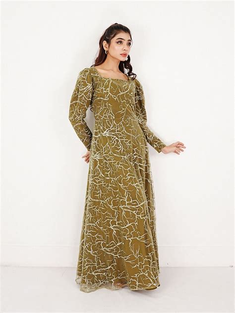 Olive Grace Embroidered Long Net Dress Robes