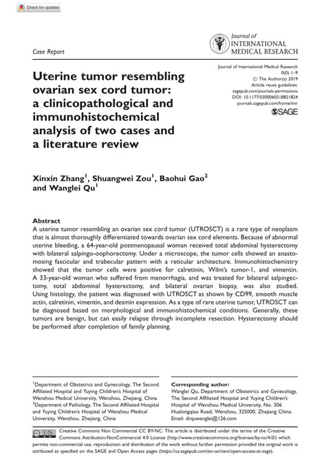 Pdf Uterine Tumor Resembling Ovarian Sex Cord Tumor A Clinicopathological And