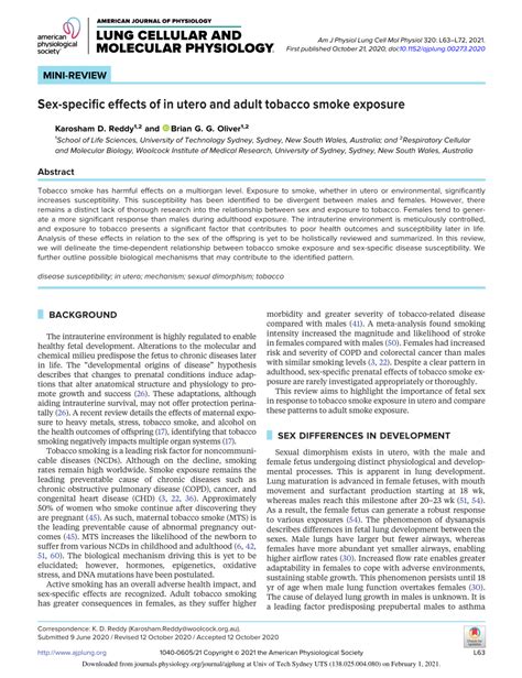 Pdf Sex Specific Effects Of In Utero And Adult Tobacco Smoke Exposure