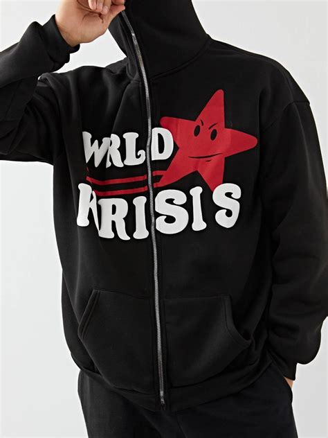 Emmiol Free Shipping 2024 Mens Logo Star Graphic Zip Up Hoodie Black M In Hoodies Online Store