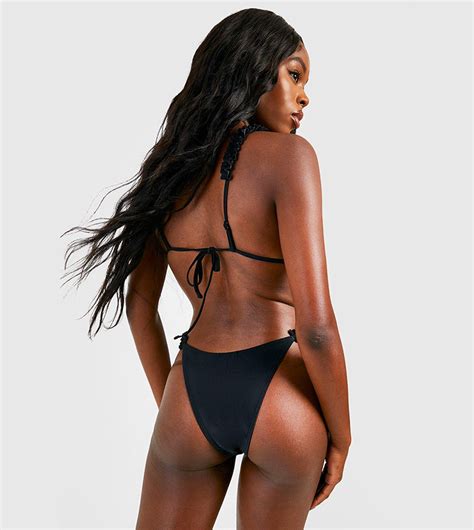 Buy Boohoo Ruffle Detail Strappy Triangle Bikini Set In Black 6thStreet Kuwait