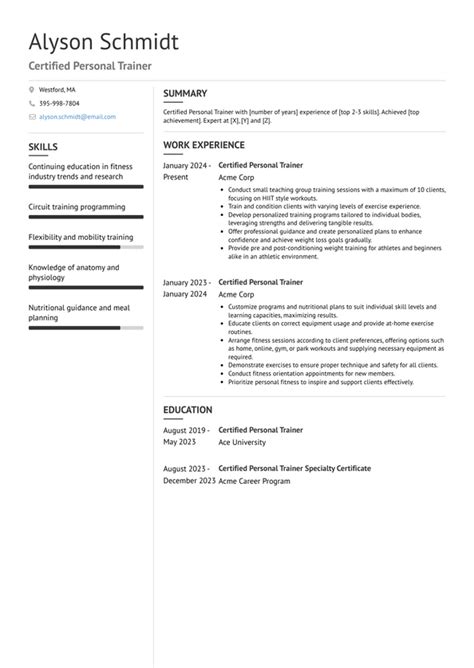 Certified Personal Trainer Resume Examples And Templates