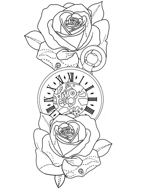 Plantilla Tattoo Rosas Y Reloj Diseño De Tatuaje De Compás Diseños De Tatuaje De Manga