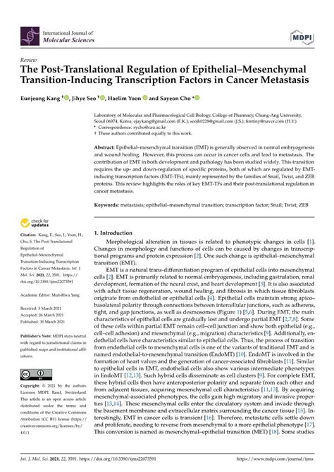 The Post Translational Regulation Of Epithelial Mesenchymal Transition Inducing Transcription