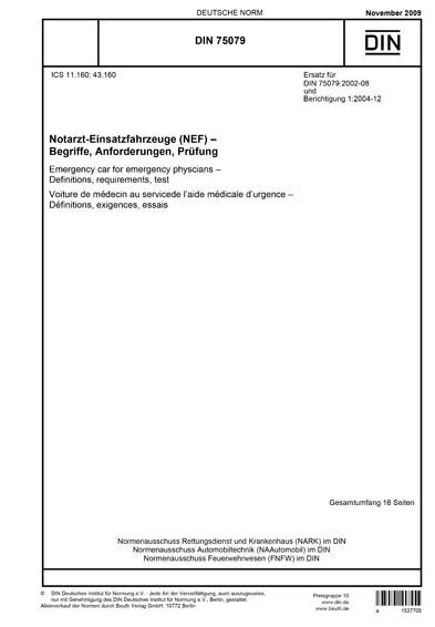 DIN 75079:2009 DE - Notarzt-Einsatzfahrzeuge (NEF) - Begriffe ...