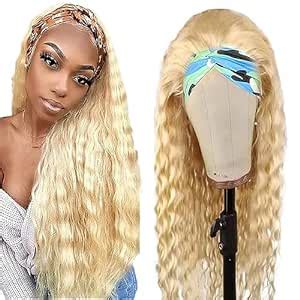 Amazon HeumHrn 16 Inch 613 Blonde Headband Wig Human Hair Deep Wave Wig Honey Blonde None
