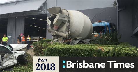 Concrete Truck Crashes Into Five Cars Before Slamming Into Brisbane Factory