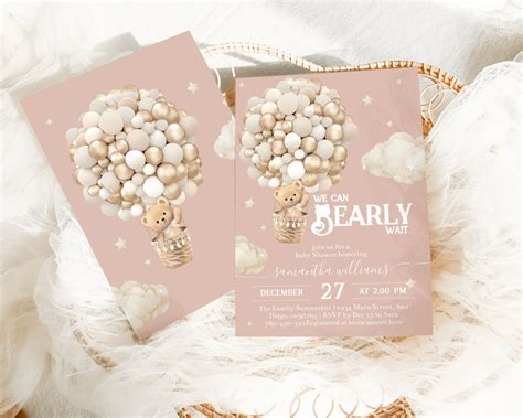 Bear Theme Edit Baby Girl Shower Bundle Teddy Bear Hot Air Balloon Baby Girl Shower Digital