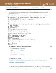 7.2 Sequence and selection - Prep.docx - Homework 2 Sequence and ...