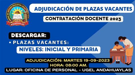 Plazas Vacantes Inicial Y Primaria Adjudicación Martes 19 09 2023