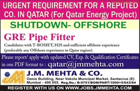 Urgent Requirement For Qatar Energy Project Gulf Job Paper