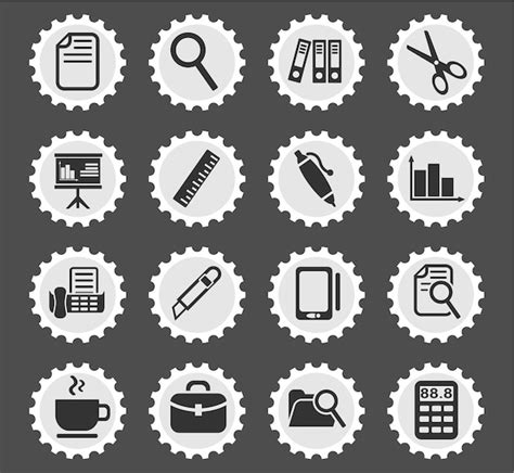 Premium Vector | Office icons on stylized round postage stamps