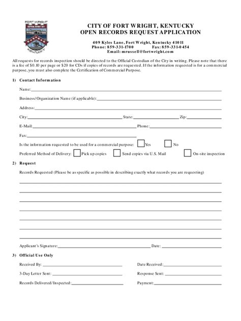 Ky Open Records Request Application City Of Fort Wright 2020 2022 Fill And Sign Printable