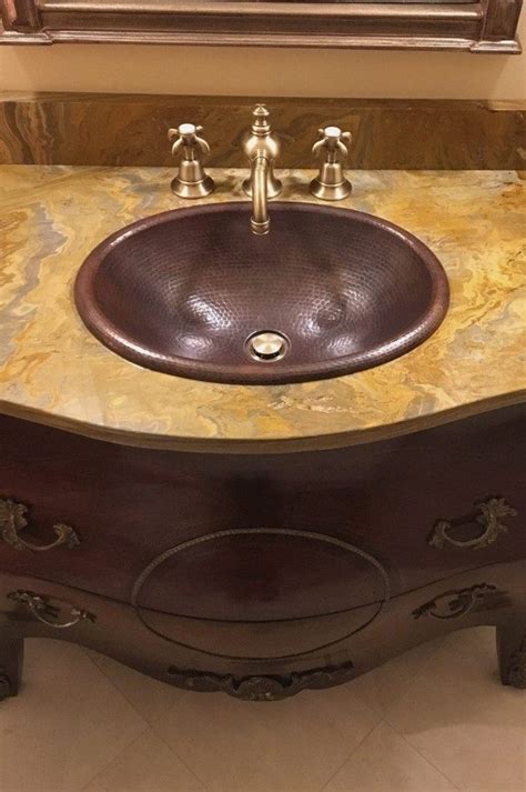 17 Oval Self Rimming Hammered Copper Bathroom Sink