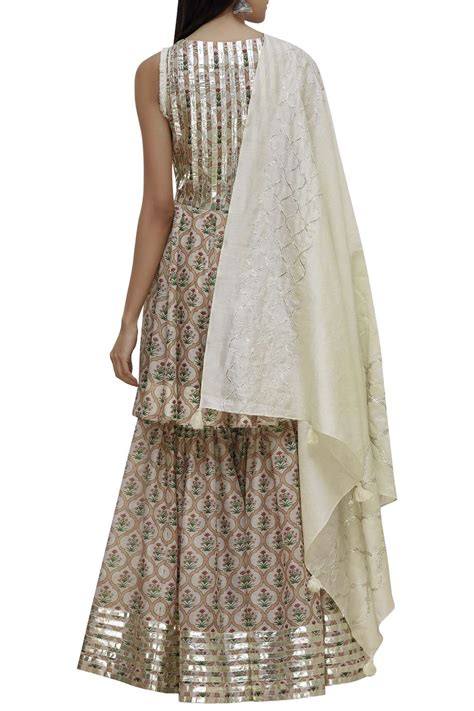 Buy Amrita Thakur Off White Chanderi Printed Kurta Sharara Set Online