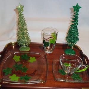 Vintage Gay Fad Studio Clear Glass Hand Painted Ivy Dessert Set Etsy