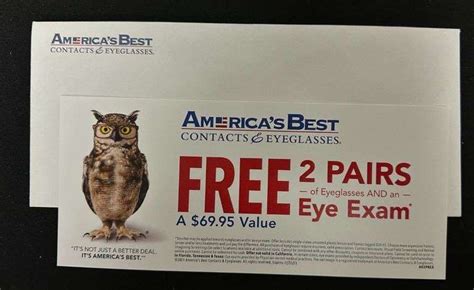 Certificate For 1 Free Eye Exam And 2 Pairs Of Glasses From America S Best Contacts And